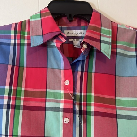 Colorful checkered Pattern Kim Rodgers NWT No Iron Button down Shirt Small - Picture 6 of 11